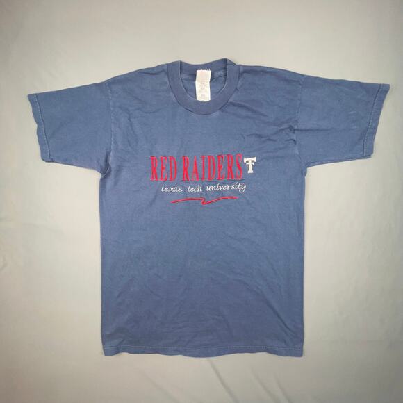 Vintage Texas Tech Tee L Red Raiders 90s Fruit of the Loom USA Blue - Picture 1 of 4